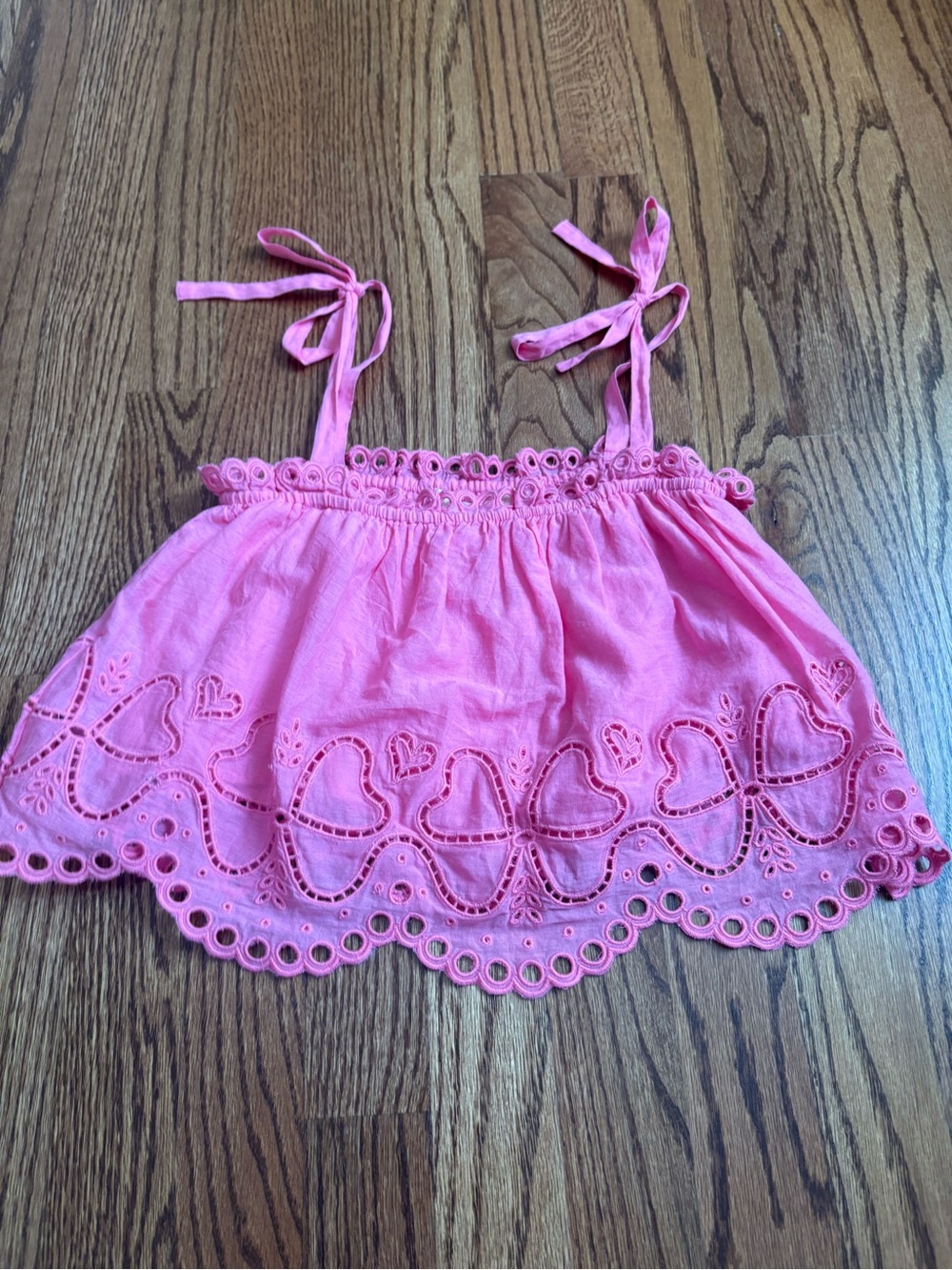 Girls' Love Shack Fancy Pink Eyelet Tie-Shoulder Tank Top